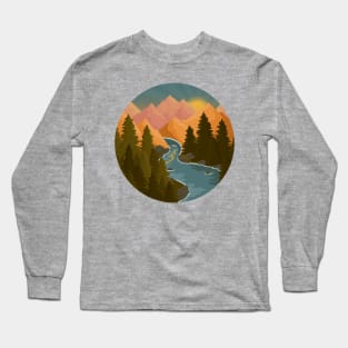 Bright sunrise landscape of mountains and trees Long Sleeve T-Shirt